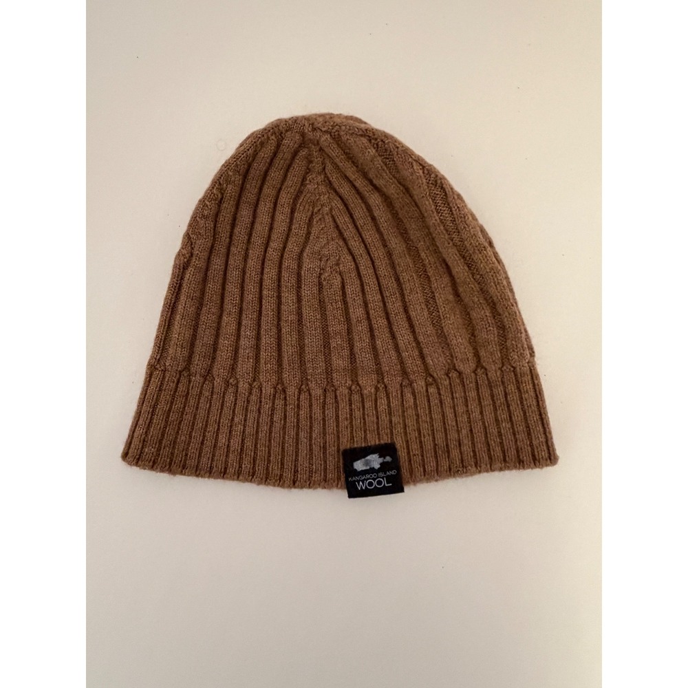 Kangaroo‎ Island Wool Beanie Hat Mens Unisex OS Brown Excellent Ribbed Knit Warm